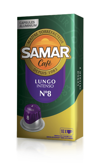 Café Lungo Intenso N8 de la marque Samar, un café corsé et riche en saveurs pour les amateurs de café fort