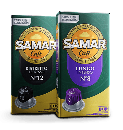 Capsules de café Samar dans une boîte